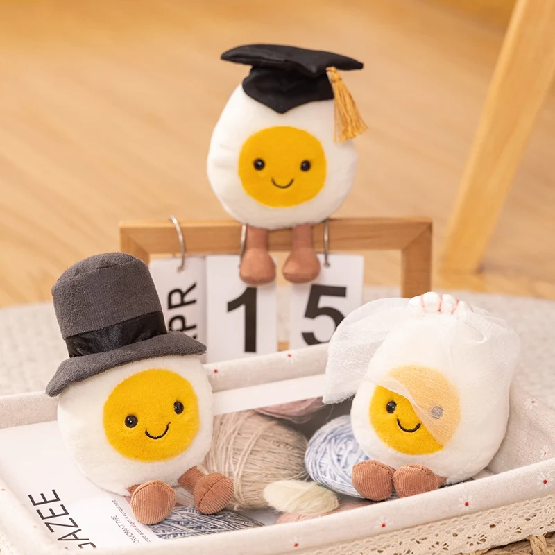 14cm Boiled Egg Cosplay Plush Toy Stuffed Kawaii Food Pillow with Legs Bride Bridegroom Couple Graduation Doctor Plushie Gift 2