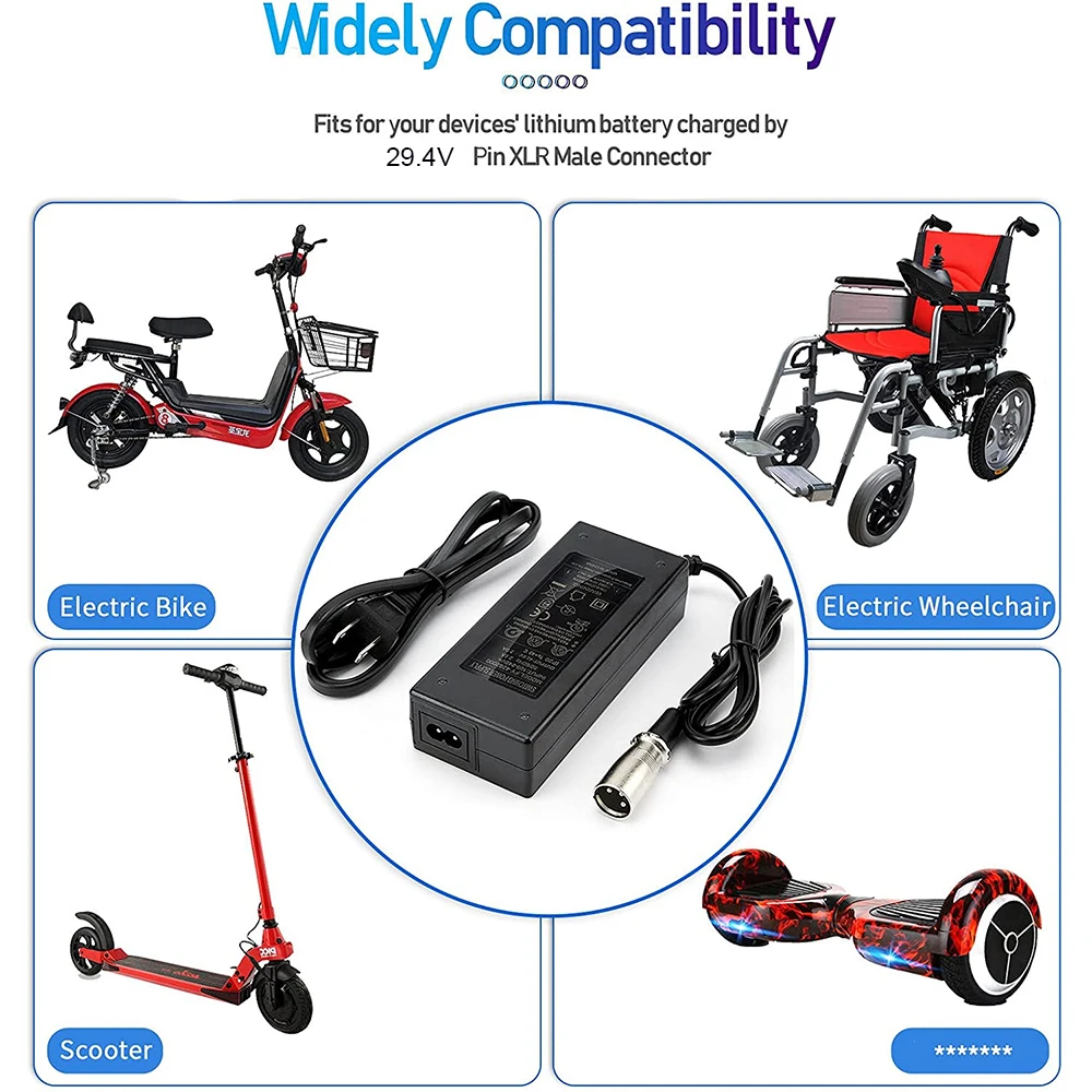 29.4V 2A Charger for 29.4V 24V 7S only Lithium Battery XLR Electric Mobility and Power Chair Wheelchair Chargers