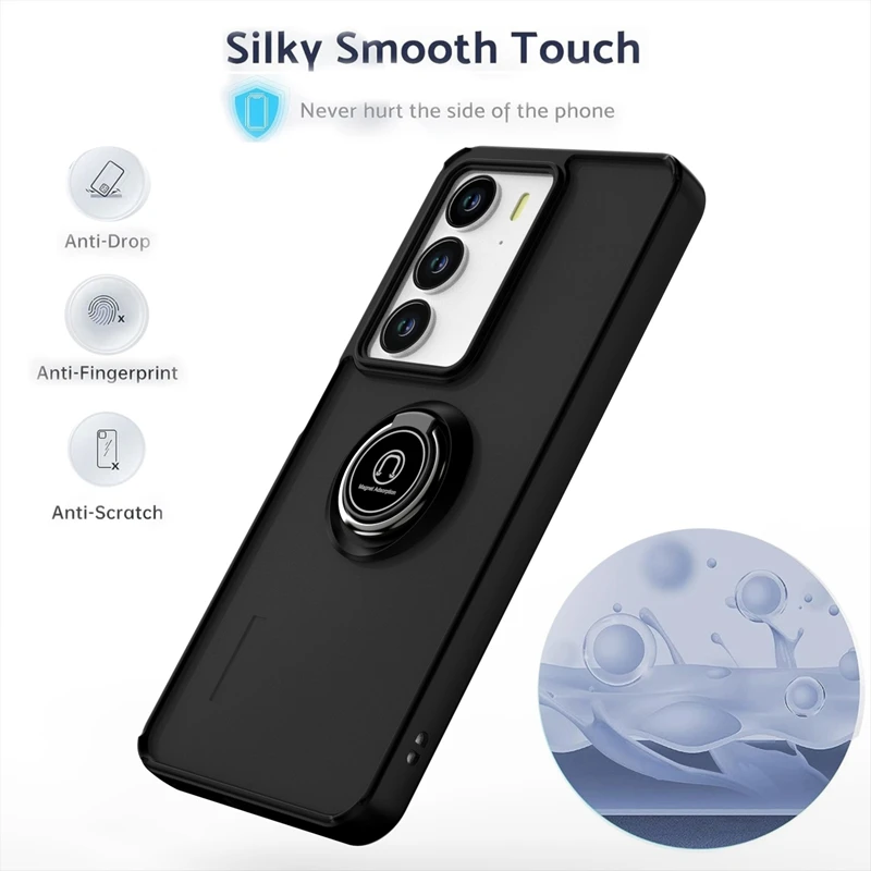 Shockproof Armor Phone Case with Lens Protection and Ring Holder - Matte Finish