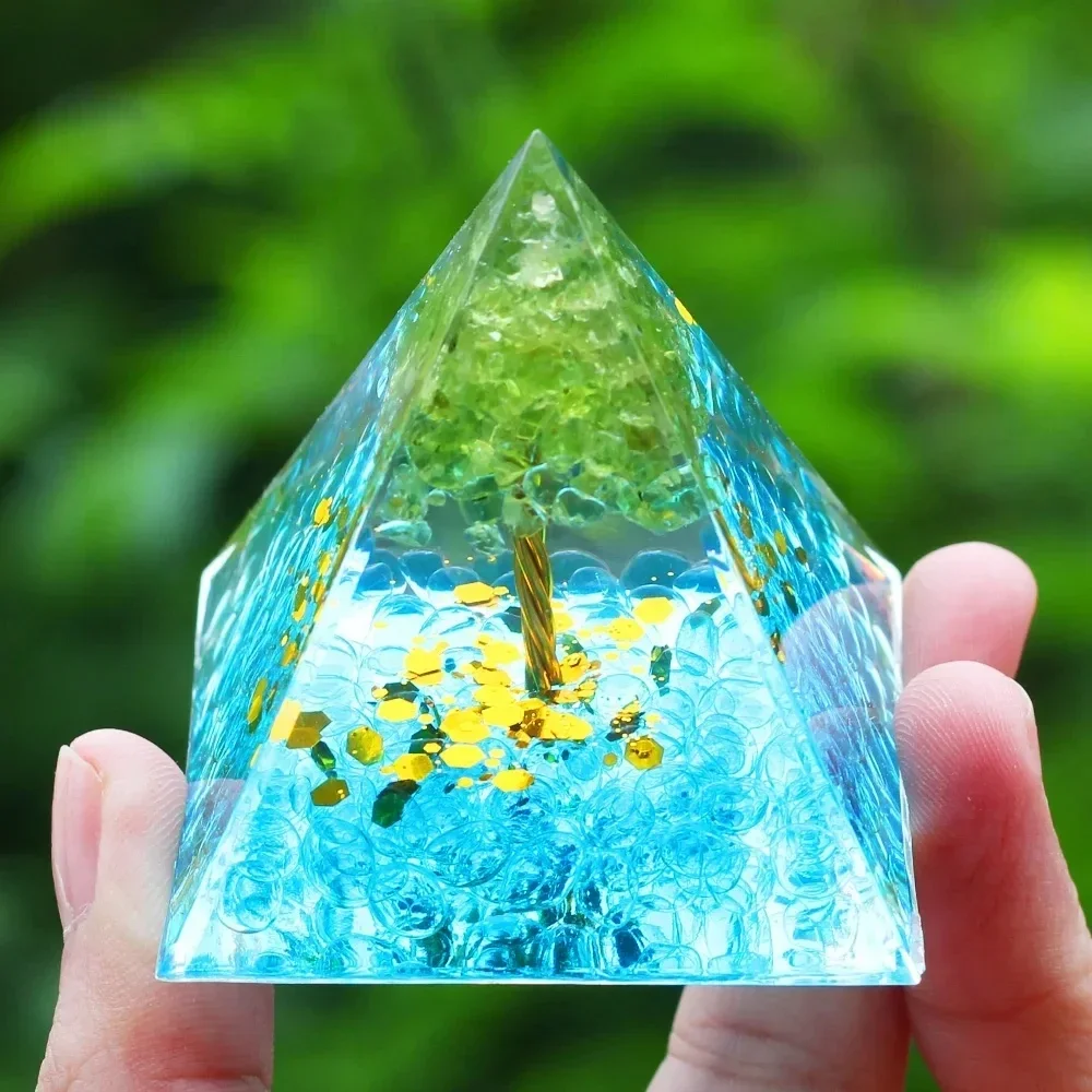 Energy Pyramid Orgonite Reiki Natural Amethyst Peridot Reiki Chakra Meditation Tool Room Decor Crystal Gifts Pyramid 5
