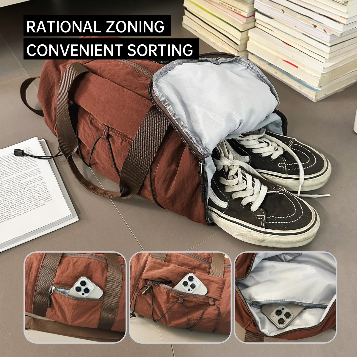 Large-Capacity Travel Bag for Women, Lightweight Satchel Cross-Body Sports Fitness Bag, Shoe Compartment, Short-Distance Travel Storage Luggage Bag, Men's Mountain Climbing Conference Business Trip