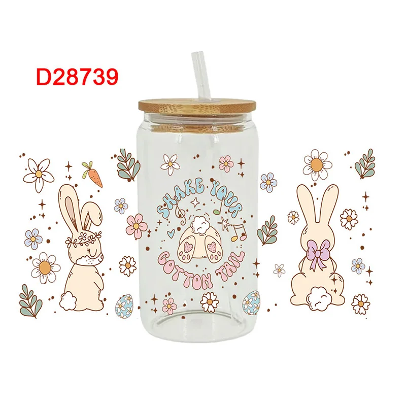 UV DTF Transfer Sticker Easter DIY Waterproof Decals For 16oz Libbey Glasses Wraps Bottles Cup Can D28649