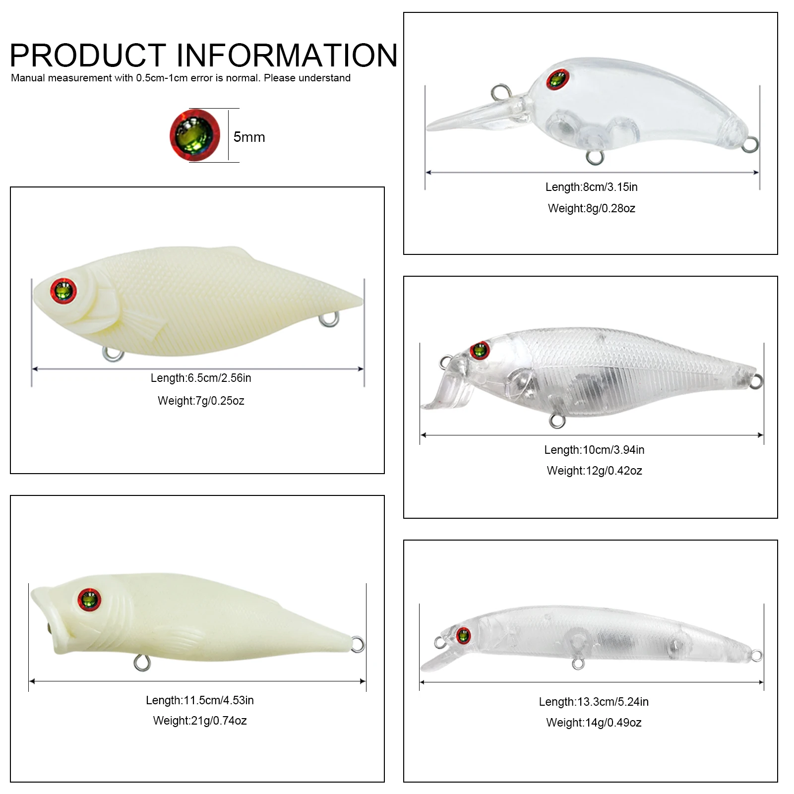 Description Picture 3 of itemFREE FISHER Fishing Baits Unpainted Blank Hard Lures DIY Crankbaits Minnows Popper VIB Pencil Transparent Artificial Baits Set