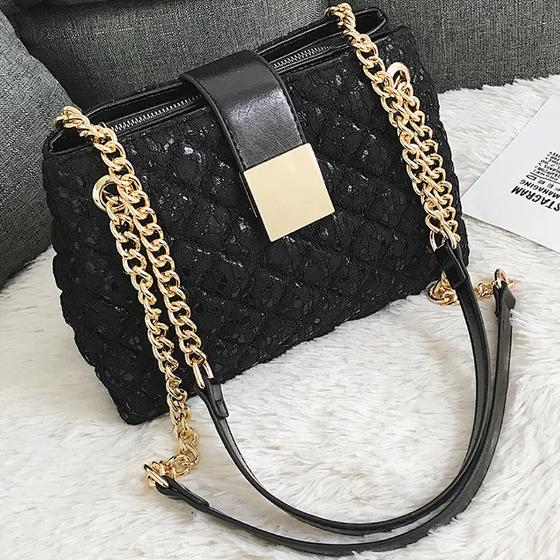 

Lace Women's handbag Diamond pattern chain Shoulder bag for Women's Totes pu leather Ladies crossbody bags bolsa feminina black