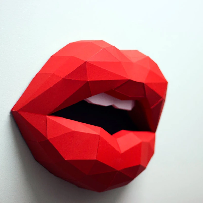 Sexy Mouth 3D Paper Model Kit Creative Home Wall Desk Decor Bar Hotel Ornaments Props DIY Hand Made Geometric Paper Craft