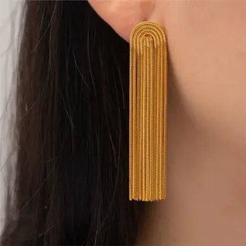 Trendy 18k Gold Plating Tassel Earrings for Women Statement Copper Long Chain Earrings Women Wedding Earrings Party Jewelry Gift 1