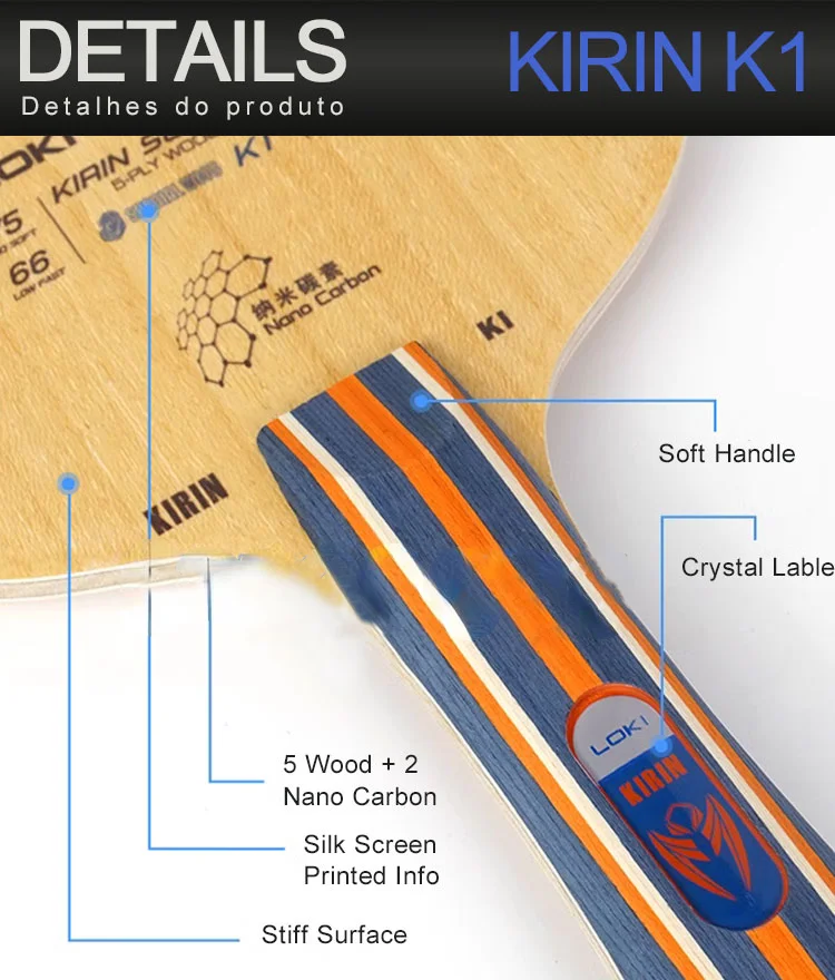 Description Picture 5 of itemOriginal LOKI Kirin K1 K2 K3 Table Tennis Blade Offensive Entry Ping Pong Blade 5+2 Layers Base Board FL Grip
