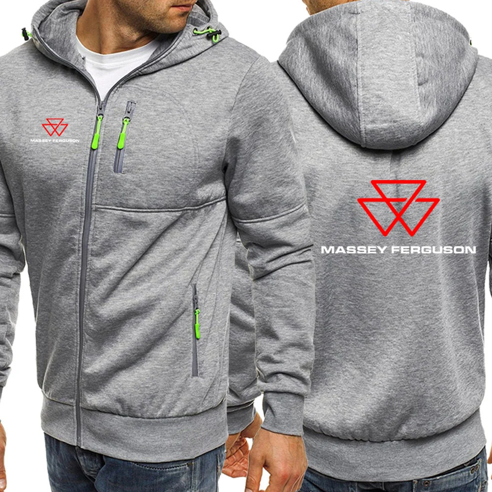 Men Spring Autumn Solid Color Zip Hooded Jacket