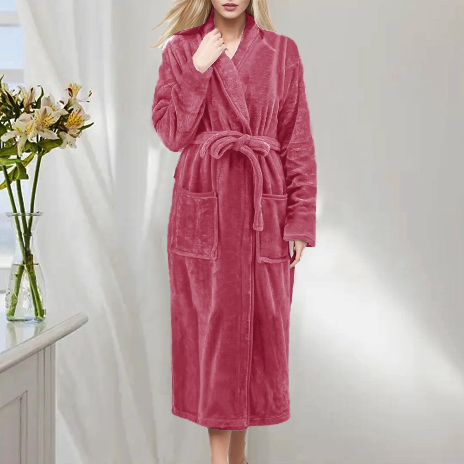 

Coral Fleece Long Robe Kimono Gown Winter Warm Flannel Nightdress Bathrobe Casual Sleepwear Intimate Lingerie Thicken Homewear