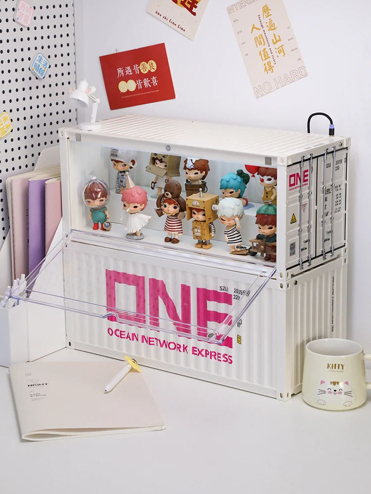 

Container display storage dustproof box doll toy display box LED light transparent brick storage box display cabinet can stacked