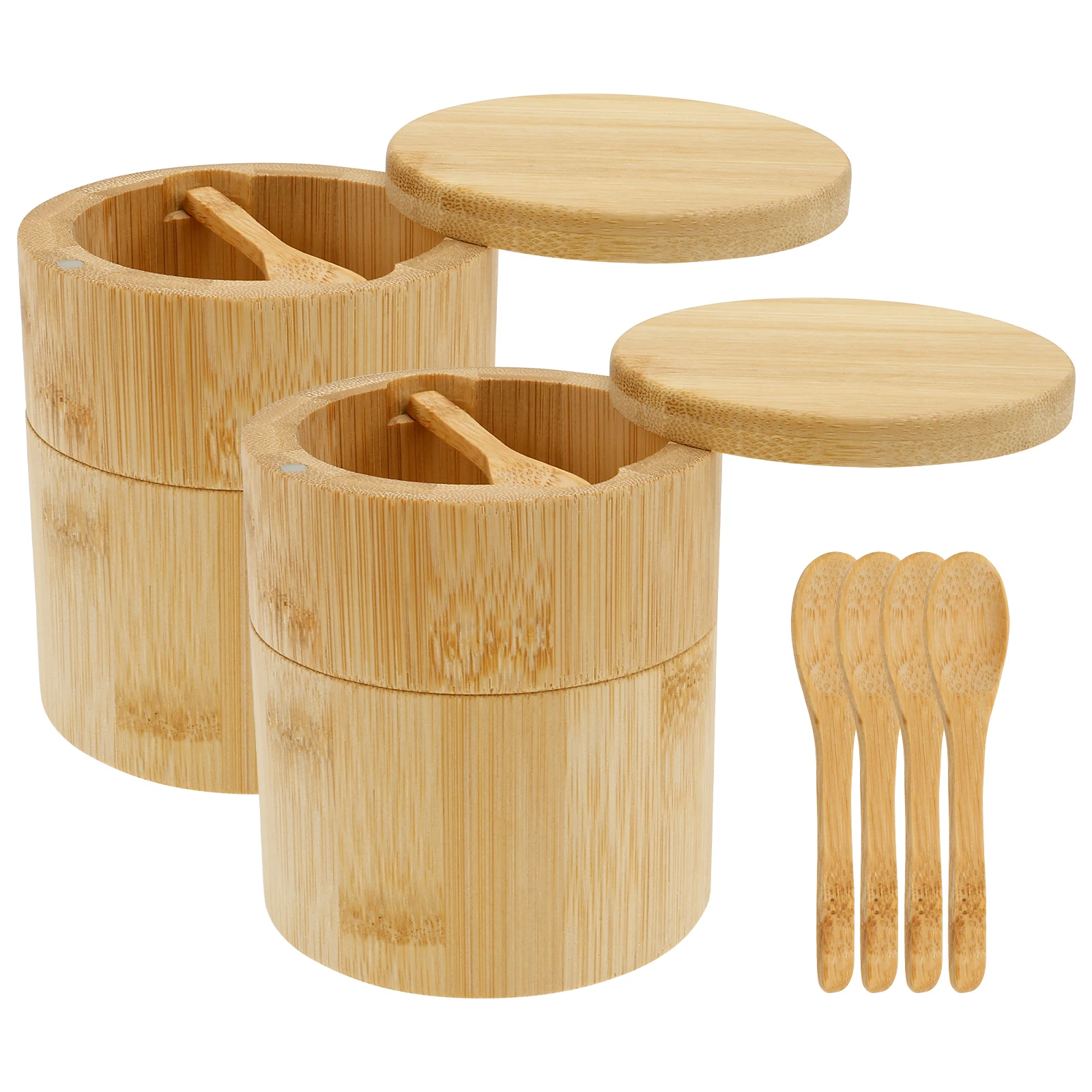 Bamboo Double Deck Salt Pepper Jars with Magnetic Lid