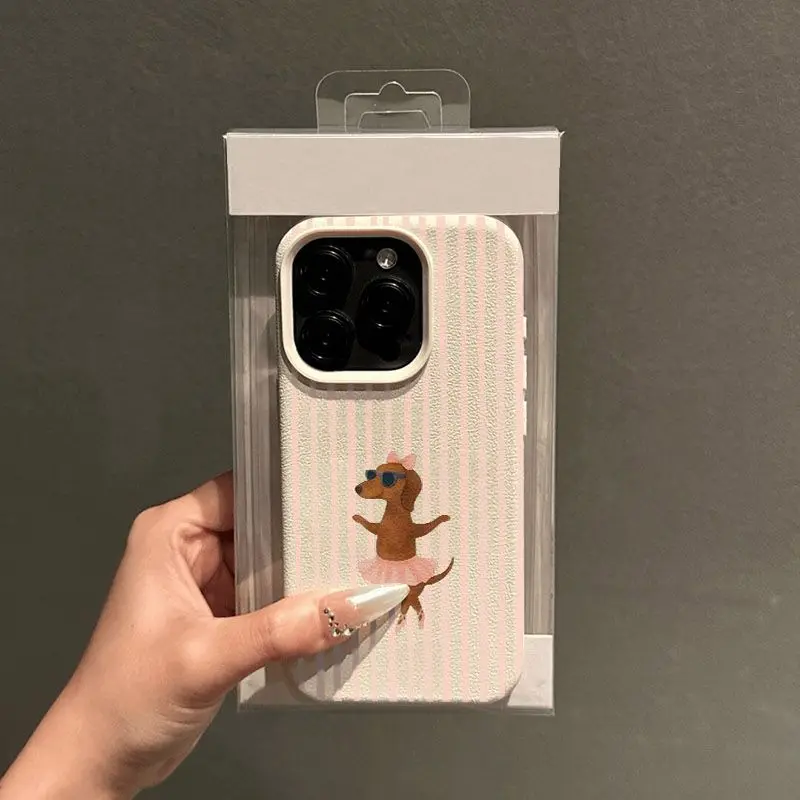 Pink Striped Dachshund Ballet Pattern Silicone Phone Case