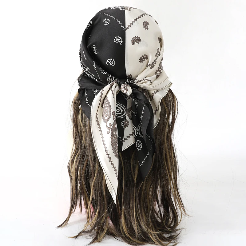 70x70cm Women Silk Scarf Small Satin Square Print Wrap Foulard Femme Handkerchief Bandana Neck Hair Skinny Tie Scarves Shawls 1