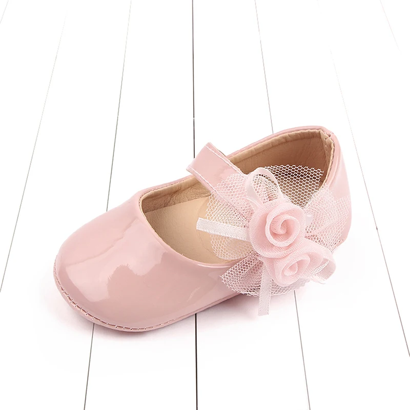 Baby Girls Mary Jane Flats Soft Sole Flowers PU Princess Shoes Wedding Dress Shoes for Newborn Infant Toddler
