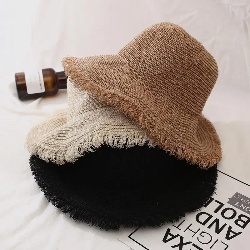 

Women Fashion Panama Hats for Women Wide Large Brim Beach Sun Hats with Fashion Solid Visor Hat Straw Cap Female Bucket Hat New