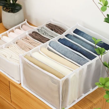 Jeans Compartment Storage Box Closet Clothes Drawer Mesh Separation Box Stacking Pants Drawer Divider Can Washed Home Organizer 1