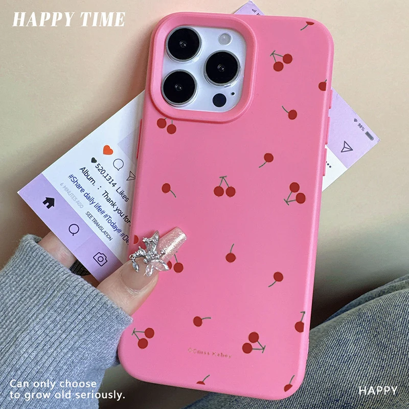 Adorable Cherry Pattern Shockproof Silicone Phone Case