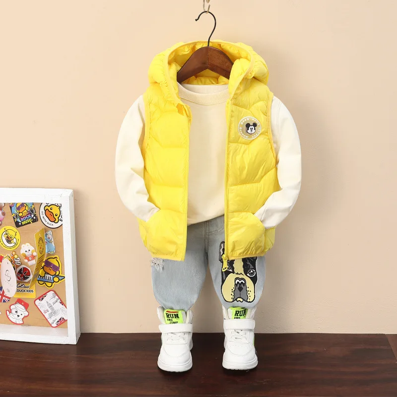 Boys Down Vest Winter Baby Hooded Waistcoat Cotton Outerwear Kids Jacket Children Clothes Cartoon Mickey Mouse