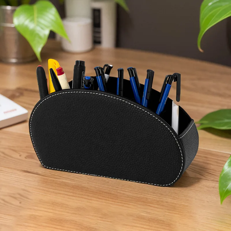 Remote control desktop storage box, office desktop organizing PU leather cosmetics five compartment storage box
