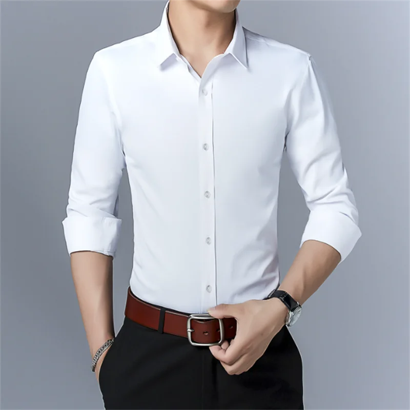 

Spring and Autumn Men's Long Sleeve Shirt Slim Fit Men's Shirt Korean Youth Solid Color Shirt