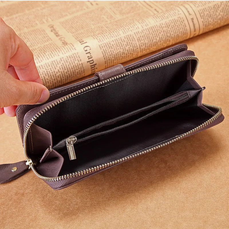 Large Clutch Wallet for Women Genuine Leather Wallet Bifold Long Real Leather Women Purse Zipper Female Coin Bag Wallet 5