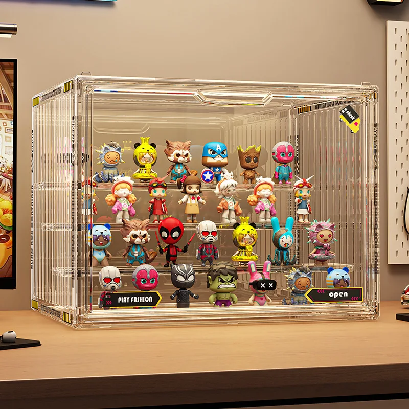 Popmart Display Cabinet Container Showcase Dustproof Storage Box Clear Bubble Mart Display Shelf Anime Figure Toy Storage Stand