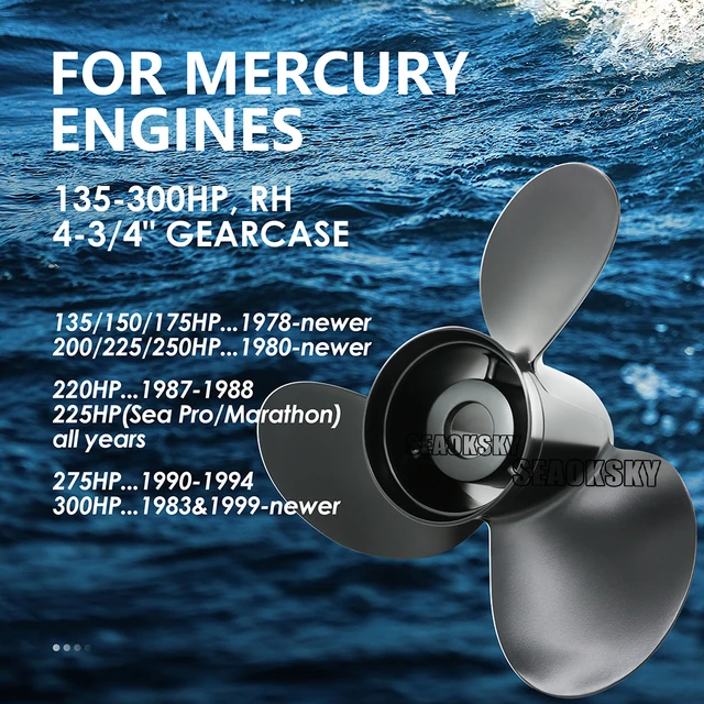 Boatman OEM 10 1/2x13 Aluminum Propeller For Mercury 25-70 HP Outboard Motors - 13 Spline Tooth, Right Rotation