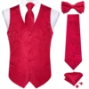 Wedding Red Paisley Vest for Man Groom Luxury Business Tie Bowtie Pocket Square Cufflinks Set Party Sleeveless Dress Waistcoat 1