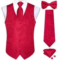 Wedding Red Paisley Vest for Man Groom Luxury Business Tie Bowtie Pocket Square Cufflinks Set Party Sleeveless Dress Waistcoat 1