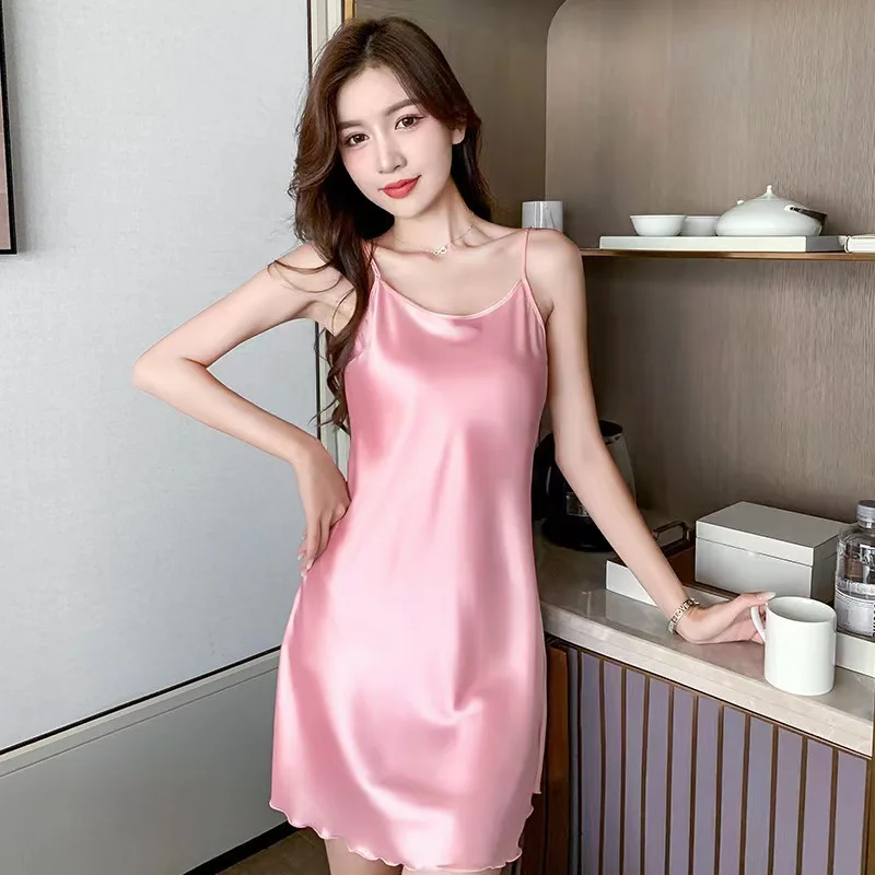 

Women's Pajamas Solid Color Suspender Halter Thin Pyjamas Sexy Pajamas Ice Silk Nightdress Sexy Lingerie Sleepwear Loungewear