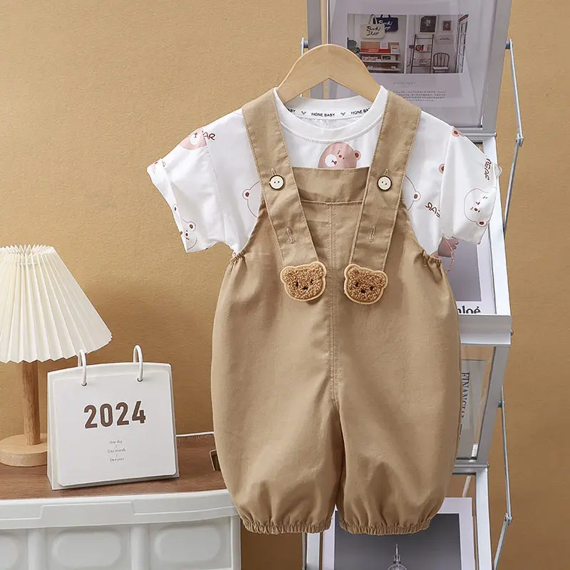 여름 반팔 수트 신상  캐리어 바지 투피스 세트 유니섹스 옷 한국 버전 야외 아..