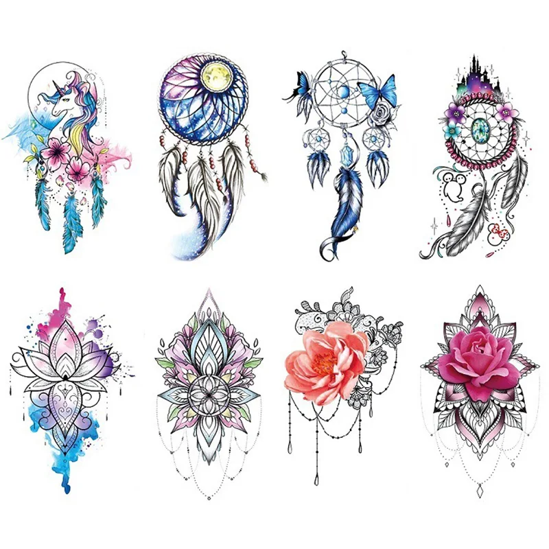 

Dream Catcher Temporary Tattoo Sticker Feather Van Flower Rose Lace Pattern Waterproof Tattoo Sticker Girls DIY Body Fake Tattoo