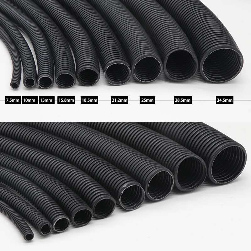 1/5/10M PP Insulated Corrugated Threading Hose Plastic Corrugated Pipe Wire Hose Protective Sleeve 7.5mm-34.5mm
