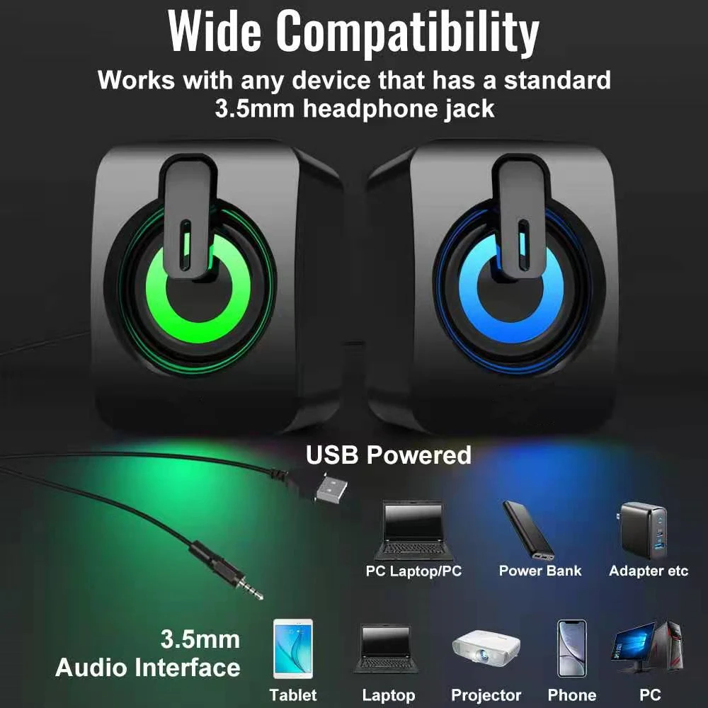 USB 유선 컴퓨터 스피커 PC 사운드 박스 HIFI 스테레오 마이크 Lautsprecherbox 데스크탑 컴퓨터 용 LED 조명