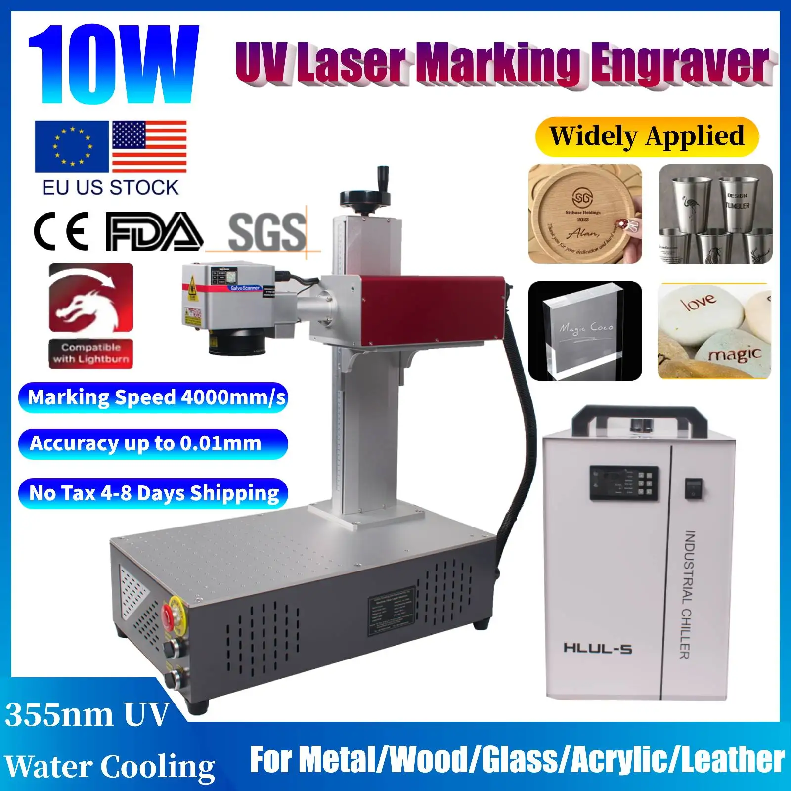 CRS 10W Machine de marquage Laser UV avec refroidisseur d'eau graveur Laser refroidissement par eau pour verre/bois/PVC/métal/plastique cuir