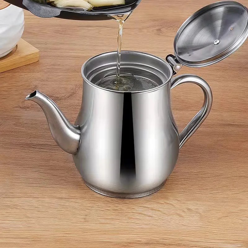 Glass Oil Bottle Plastic Oil Bottle 1Pc Household Stainless Steel Oil Pot with Filter 800ml 1000ml 1500ml Stainless Steel Cooking Kettle Portable Pot 300 400 550ml