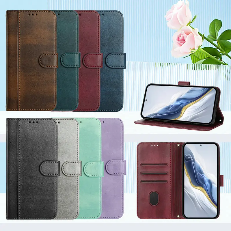 Leather Flip Wallet Case with Magnetic Closure