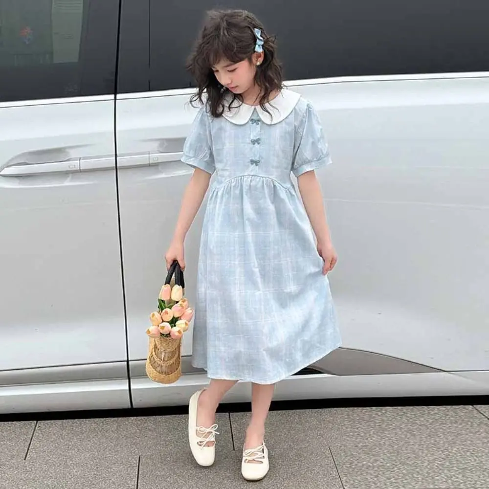 Fashion Loose Girls Plaid Dress Teenagers Sweet Summer Kids Dresses Beach Vacation Party Children Princess Dress Summer