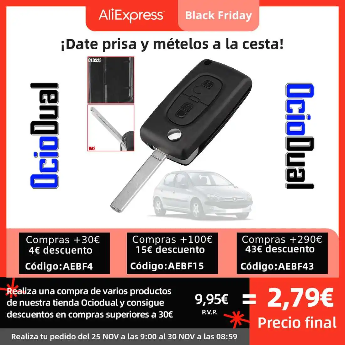 OcioDual CE0523 VA2 2 кнопки чехол для выкидного ключа Peugeot 206 207 306 307 308 407 607 806 Citroen C2 C3 C4 C5 C6 C8