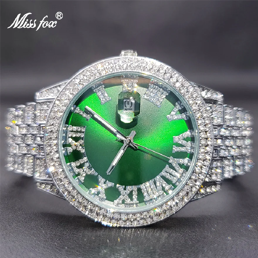 

Luxo Brand Famous Women Quartz Watches With Blingbling Bezel Green Dial Moissanite Watch Luxury Designer Trend Jewelryes New