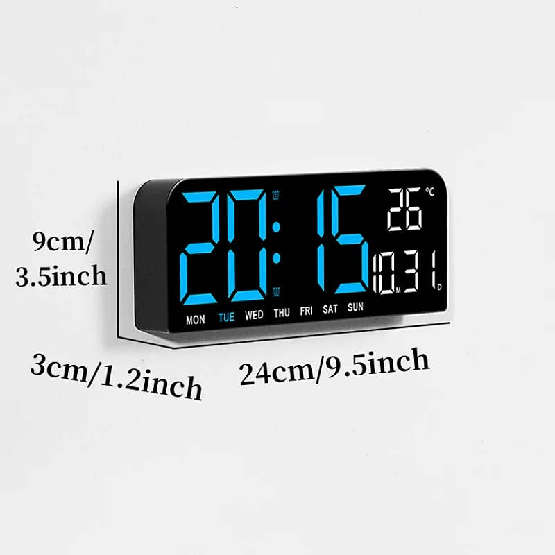 USB Powered 9 Inch Large Digital Wall Clock Temperature Date Week Timing Countdown Auto-Dimmer 2 Alarm 12/24H LED Alarm Clock images - 6