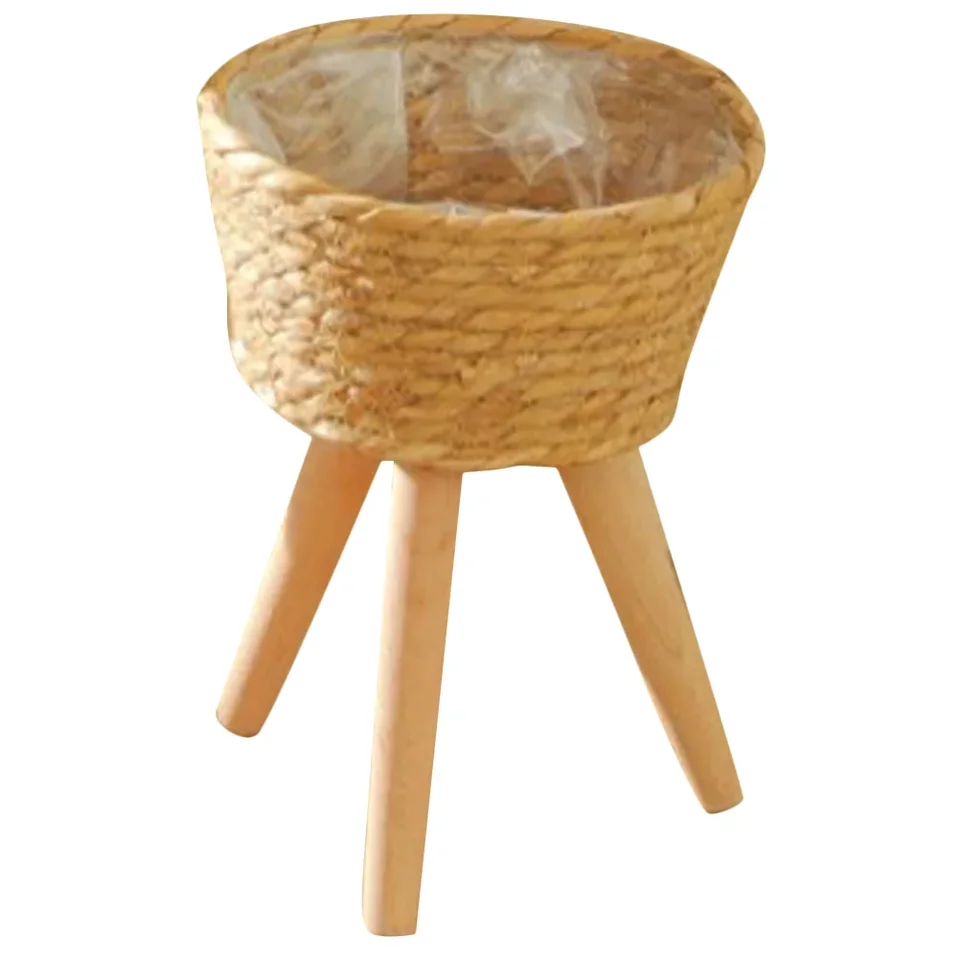 Wooden Woven Plant Pot with Stylish Standing Legs