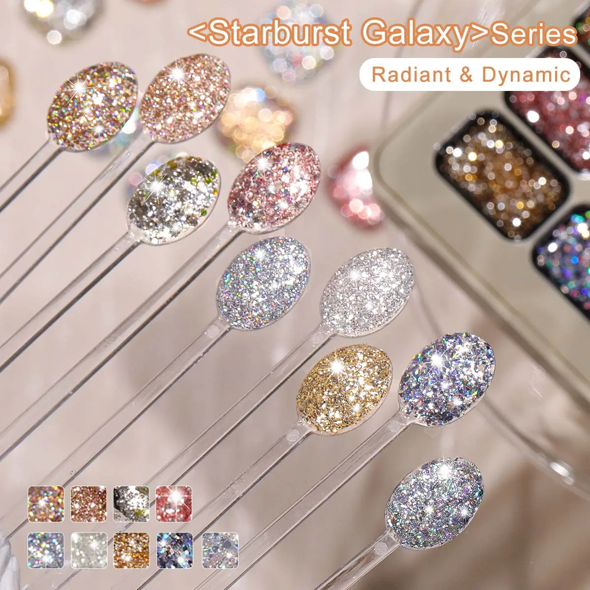 Starburst Galaxy Series Glitter Gel Nail Polish - 9 Vibrant Colors, UV LED Compatible, Semi-Permanent Soak Off