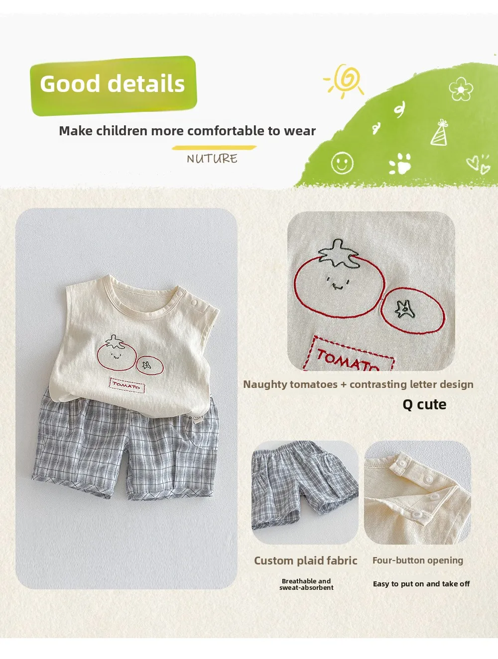 Description Picture 2 of itemChildren's Cartoon Tank Top 2025 New Summer Boys' Korean Edition Sleeveless T-shirt Baby Fashion Checkered Shorts