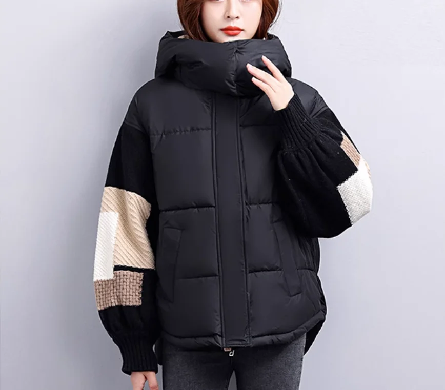 

2023 Women's Clothing Fashion patchwork loose Hooded down coat Winter New