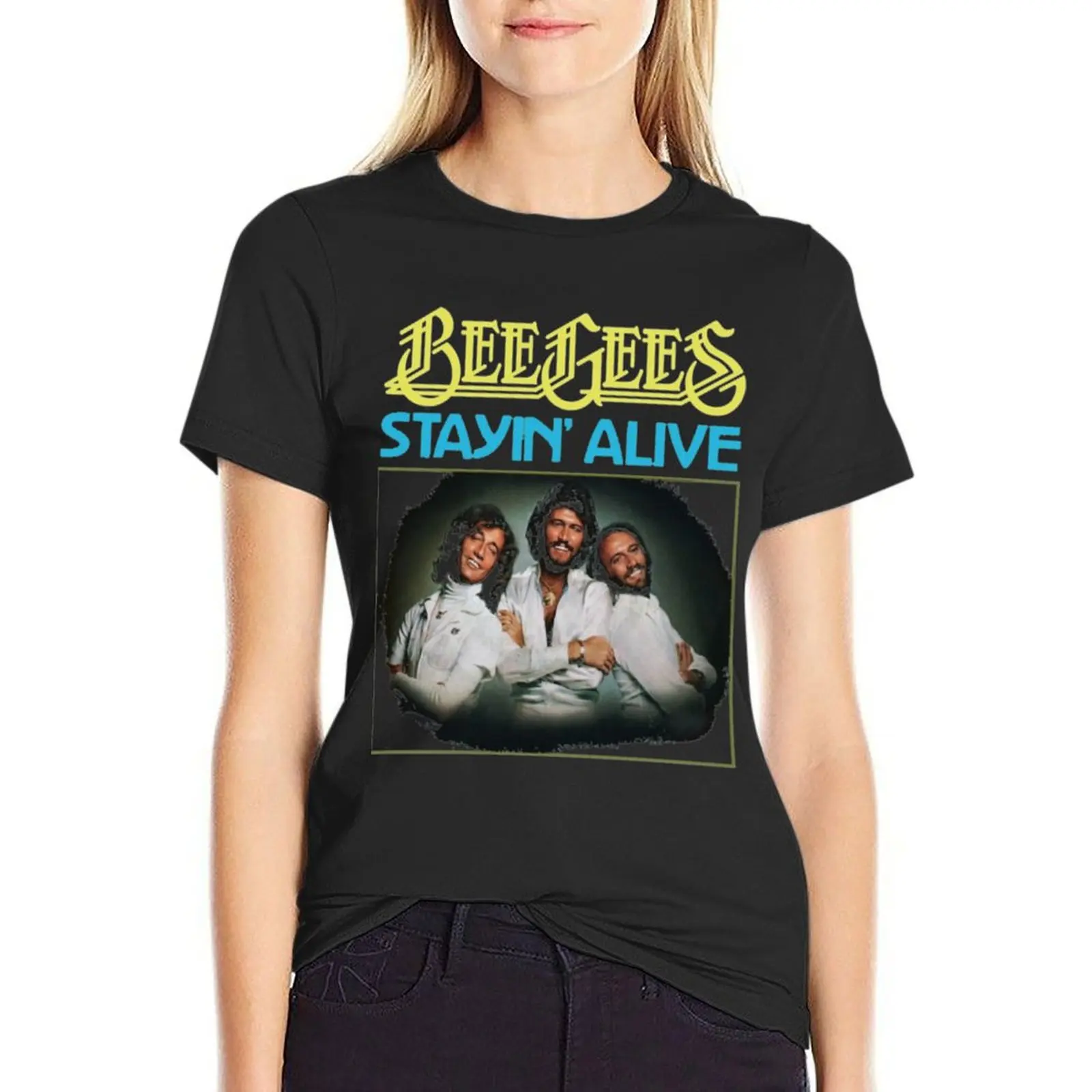 Stayin Alive Bee Gees Band T-Shirt Short sleeve tee customs summer tops anime clothes t-shirts for Women graphic tees