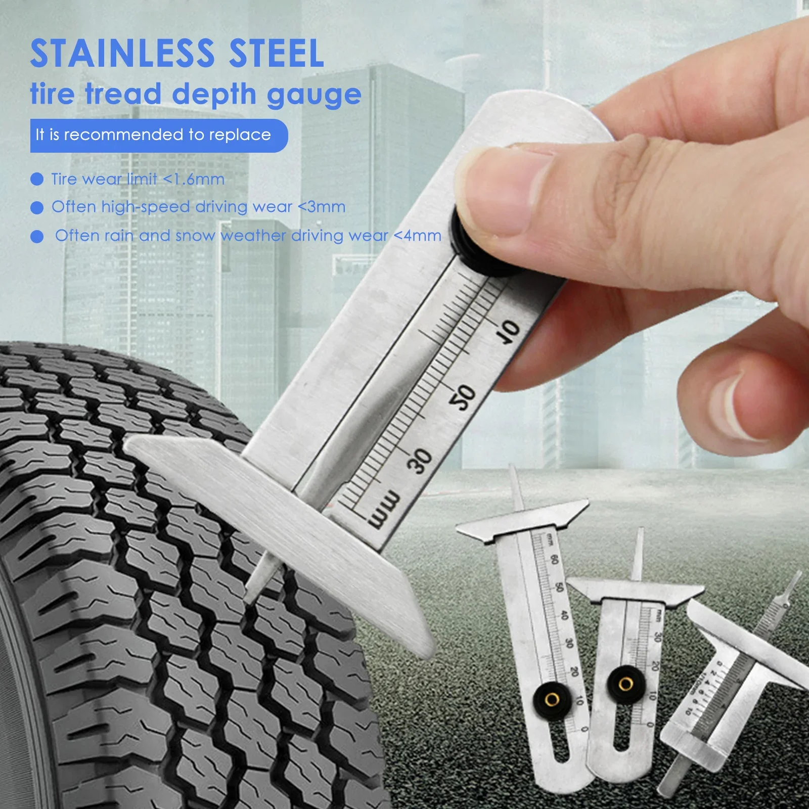 

Steel Car Tire Tread Depth Gauge Caliper Measuring Tool Stainless Motorcycle Truck Ruler Tools