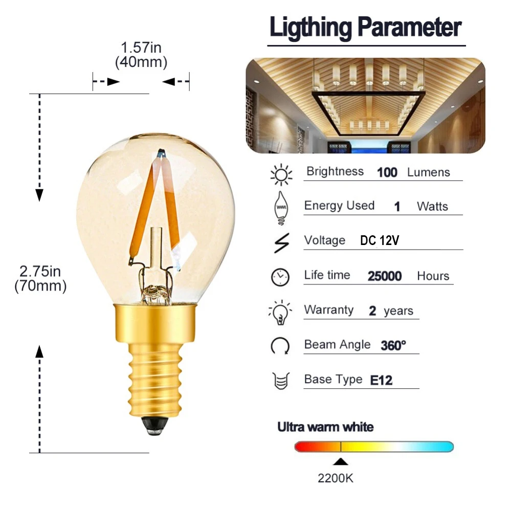 ตัวเลือกสินค้า หลอดไฟ LED Vintage Edison สไตล์ Warm White สำหรับตกแต่ง RV พร้อม E27/E14/12V