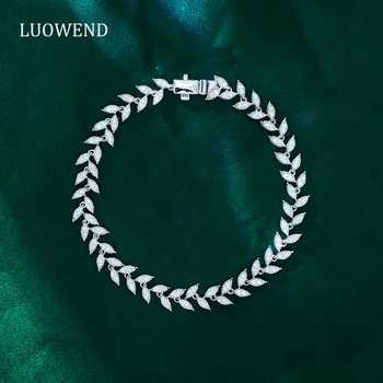 LUOWEND 100% 18K White Gold Bracelet Luck Olive Branch Design 1.02carat Real Natural Diamond Bracelet for Women Party Jewelry