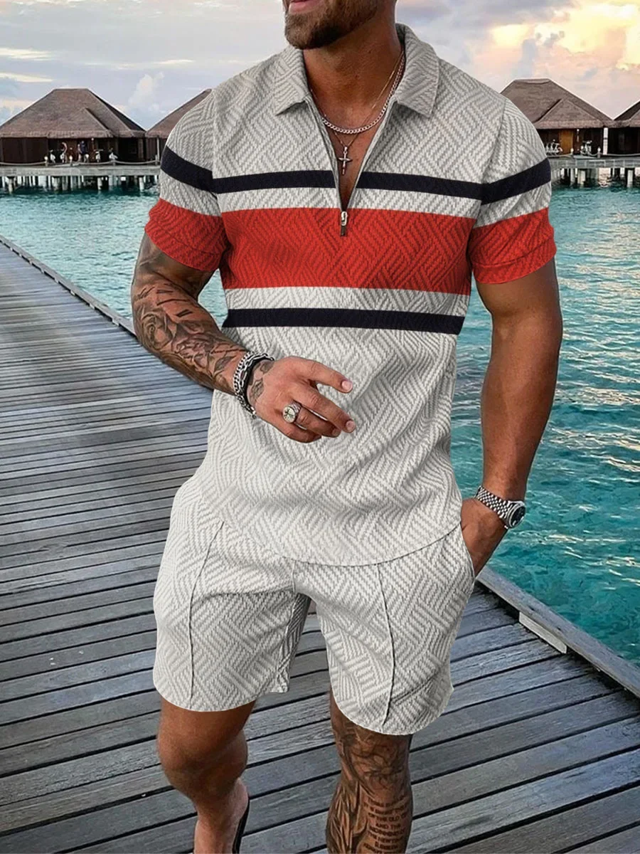 Hawaiian Tracksuit 2pcs Sets 3D Print Zipper Polo Shirt Short Sleeve Shirt And Shorts Casual Fashion Zip-Up Man 2PCS Clothing 7 S74f55c38d8c3418b8fc0958185b28ba4D